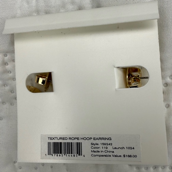 NWT - Tory Burch Textured Rope Hoop Earrings – Ivory & Gold - Picture 2 of 2